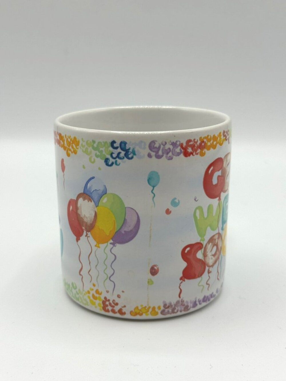 Get Well Soon Mug Balloons 1989 Vintage Ceramic 10oz Coffe Cup Colorful - Picture 2 of 10